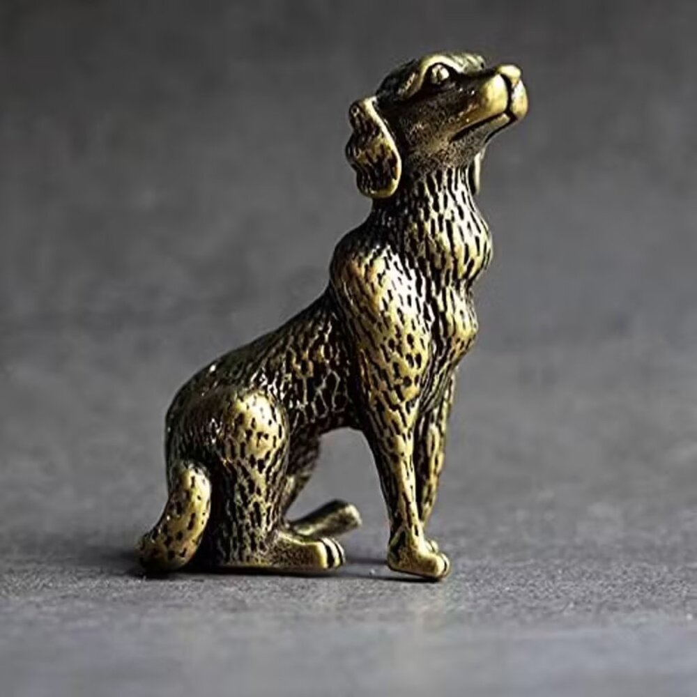 Brass Squatting Dog Figurine - NEW - 2.16 in L x 1.57 in W